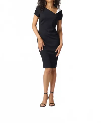 Joseph Ribkoff Scuba Crepe Asymmetrical Neckline Sheath Dress In Black