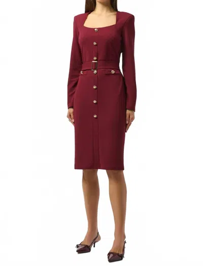 Joseph Ribkoff Scuba Crepe Belted Midi Sheath Dress In Merlot In Red