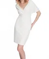 Joseph Ribkoff Scuba Crepe Wrap Dress With Pearl Detail In Vanilla In White