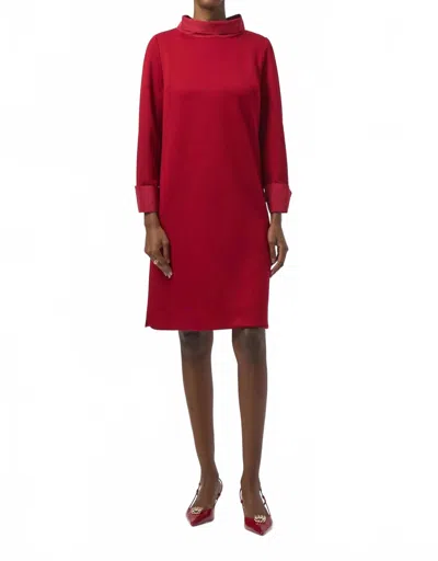 Joseph Ribkoff Mock Neck Long Cuffed Sleeve Trapeze Dress In Deep Cherry In Red