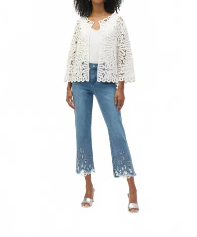 Joseph Ribkoff Seneca Stretch Straight Crop Jeans With Embroidery In Denim Medium Blue In White