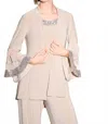 Joseph Ribkoff Flared Top With Mesh Inserts In Latte/silver In Pink