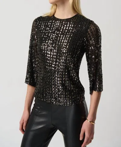 Joseph Ribkoff Sequin Boxy Top In Black And Gold Sequin In Multi