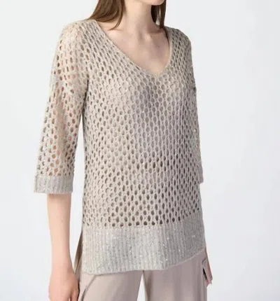 Joseph Ribkoff Sequin Detail Crochet Top In Champagne In White