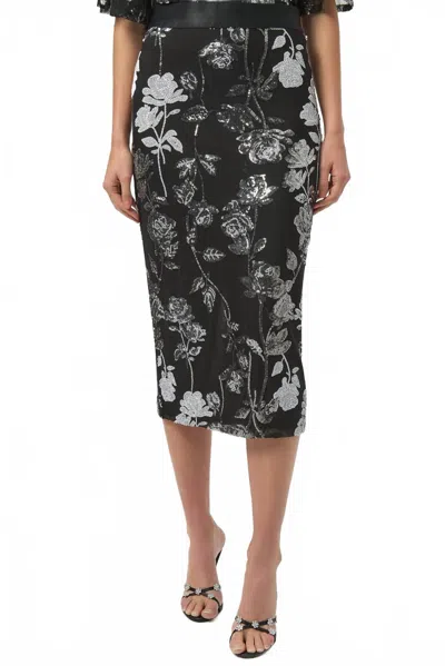 Joseph Ribkoff Sequin Embroidered Floral Print Pencil Skirt In Black/multi In Gray