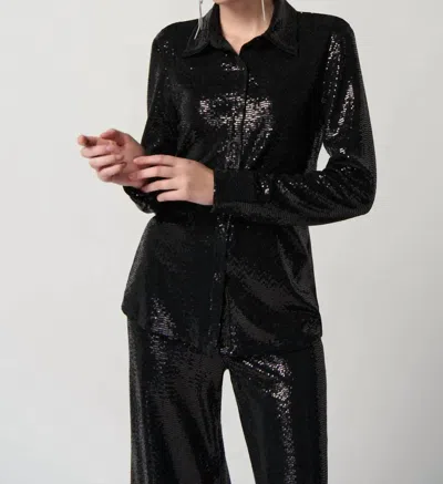 Joseph Ribkoff Sequin Knit Button Down In Black