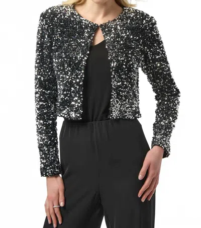 Joseph Ribkoff Sequin Long Sleeve Crop Jacket In Silver In Black