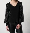 Joseph Ribkoff Sequin Sleeves Top In Black In Black
