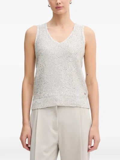 Joseph Ribkoff Sequin V-neck Top In Gray