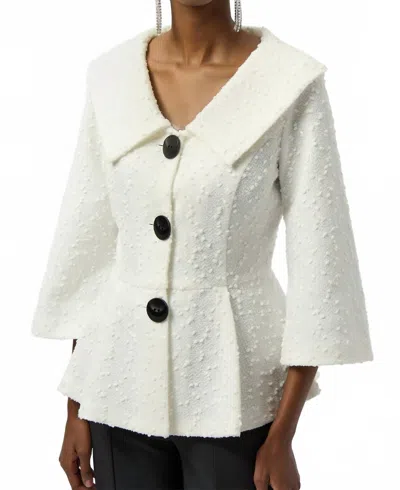 Joseph Ribkoff Sequined Bouclé Knit Peplum Jacket In Winter White