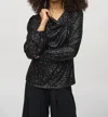 Joseph Ribkoff Sequined Cowl Neck Long Puff Sleeves Top In Black