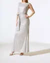 Joseph Ribkoff Sequined Formal Evening Long Dress In Matte Silver