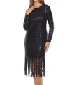 Joseph Ribkoff Sequined Fringe Hem Midi Sheath Dress In Black