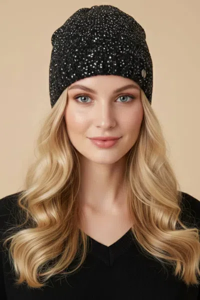 Joseph Ribkoff Sequined Knit Beanie In Black Silver