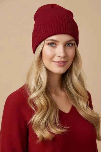 Joseph Ribkoff Sequined Knit Beanie In Deep Cherry In Red