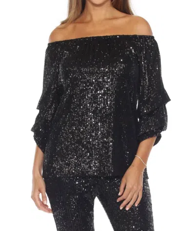 Joseph Ribkoff Sequined Off The Shoulder Top In Black