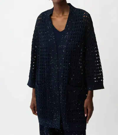 Joseph Ribkoff Sequined Open Front 3/4 Sleeves Cardigan In Midnight Blue