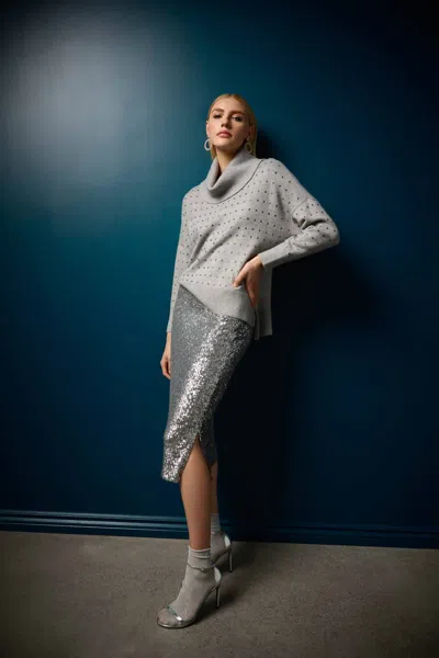 Joseph Ribkoff Sequined Pencil Skirt In Silver In Gray