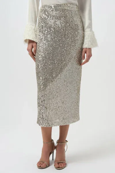 Joseph Ribkoff Sequined Pull On Midi Pencil Skirt In Silver/nude In Gray