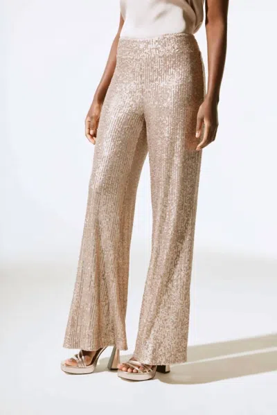 Joseph Ribkoff Sequined Pull On Wide Leg Pant In Matte Gold
