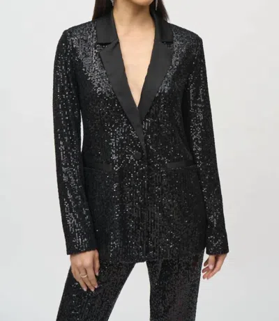 Joseph Ribkoff Sequined Satin Trim Blazer In Black