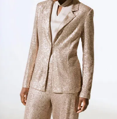 JOSEPH RIBKOFF SEQUINED STRAIGHT BLAZER IN MATTE GOLD