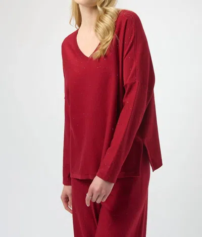 Joseph Ribkoff Sequined Sweater Knit Boxy Top In Deep Cherry In Red