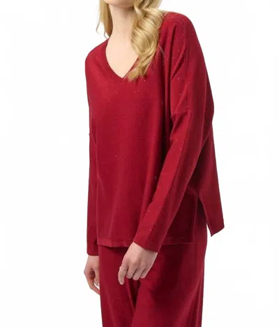 Joseph Ribkoff Sequined Sweater Knit Boxy Top In Deep Cherry In Red