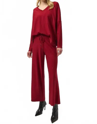 Joseph Ribkoff Sequined Sweater Knit Culotte Pants In Deep Cherry In Red