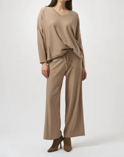 Joseph Ribkoff Sequined Sweater Knit Culotte Pants In Fawn In Brown