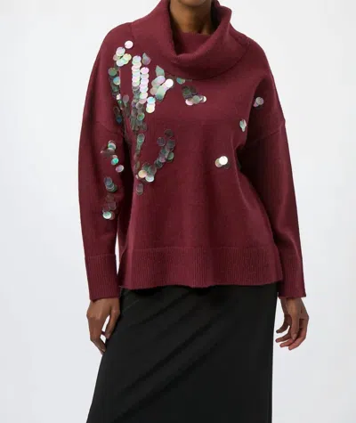 Joseph Ribkoff Sequined Turtle Neck Pullover Sweater Top In Merlot In Burgundy
