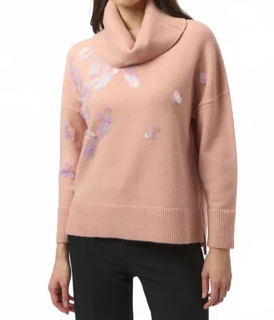 Joseph Ribkoff Sequined Turtle Neck Pullover Sweater Top In Rose In Pink