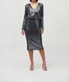 Joseph Ribkoff Sequined V-neck Long Sleeve Sheath Dress In Black/silver