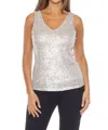 Joseph Ribkoff Sequined V-neck Tank In Matte Silver