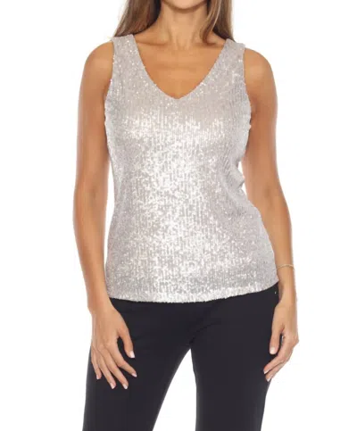 Joseph Ribkoff Sequined V-neck Tank In Matte Silver