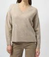 Joseph Ribkoff Sequined V-neck Pullover Sweater Top In Oyster In Brown