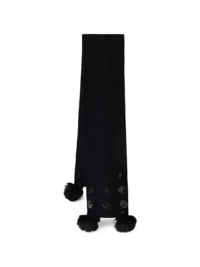Joseph Ribkoff Sequin-embellished Pompom-trim Scarf In Black