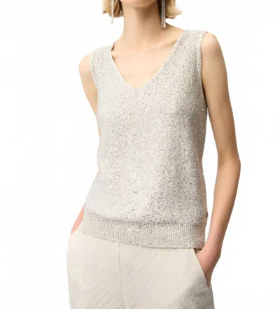 Joseph Ribkoff Glamorous V-neck Sleeveless Pullover Top In Moonstone In White