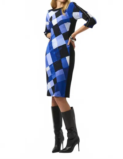 Joseph Ribkoff Sheath Midi Dress In Black/blue Plaid Print In Multi