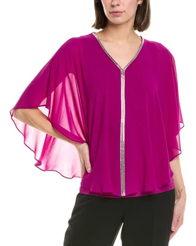 Joseph Ribkoff Rhinestone Trim Ruffled Chiffon Poncho In Empress In Purple