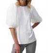 Joseph Ribkoff Sheer Check Puff Sleeve Top In Vanilla In White