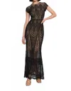 Joseph Ribkoff Sheer Lace Floor-length Maxi Dress In Beige/ Black In Black