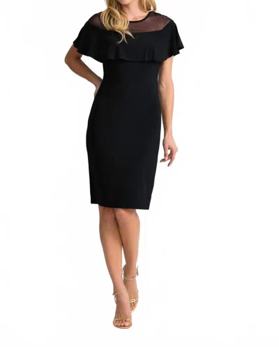 Joseph Ribkoff Sheer Neckline Midi Dress In Black