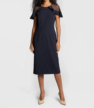 Joseph Ribkoff Sheer Shoulder Dress In Midnight Blue