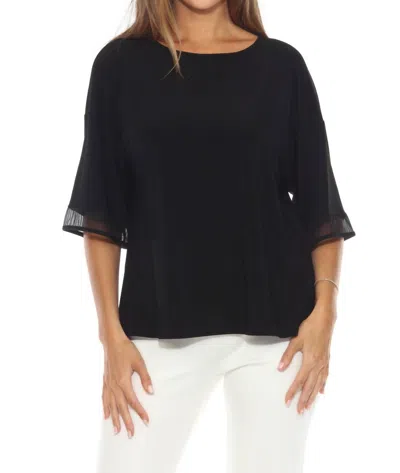 Joseph Ribkoff Sheer Sleeve Insert Crew Neck Top In Black
