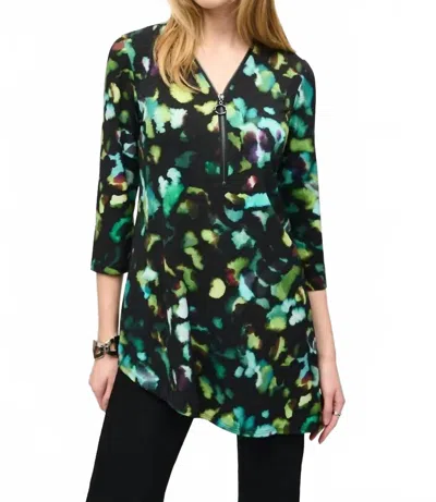 Joseph Ribkoff Sherese Silky Knit Abstract Print Tunic Top In Green Multi In Black