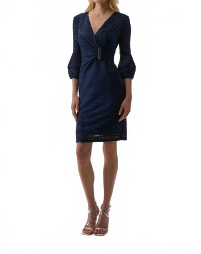 Joseph Ribkoff Shimmery Pleated Mini Dress In Midnight Blue In Metallic