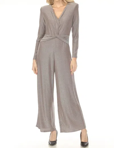 Joseph Ribkoff Shimmery Twist Front Wide Leg Jumpsuit In Taupe In Gray