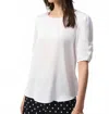 Joseph Ribkoff Shirred Puff Sleeve Satin Top In Vanilla In White