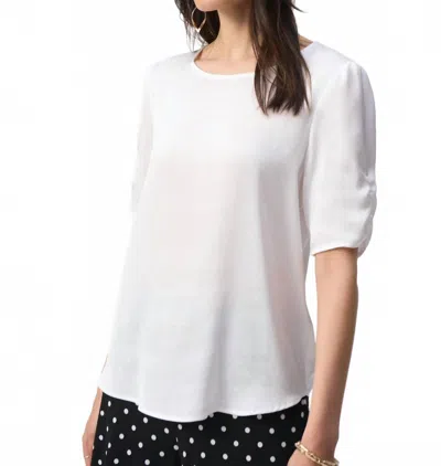 Joseph Ribkoff Shirred Puff Sleeve Satin Top In Vanilla In White